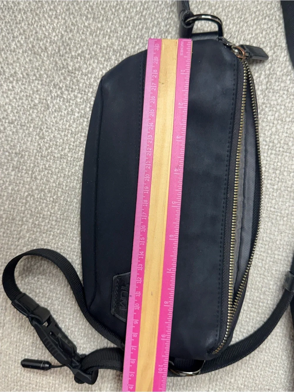 Tumi Black Nylon Crossbody Belt Bag with Top Zip